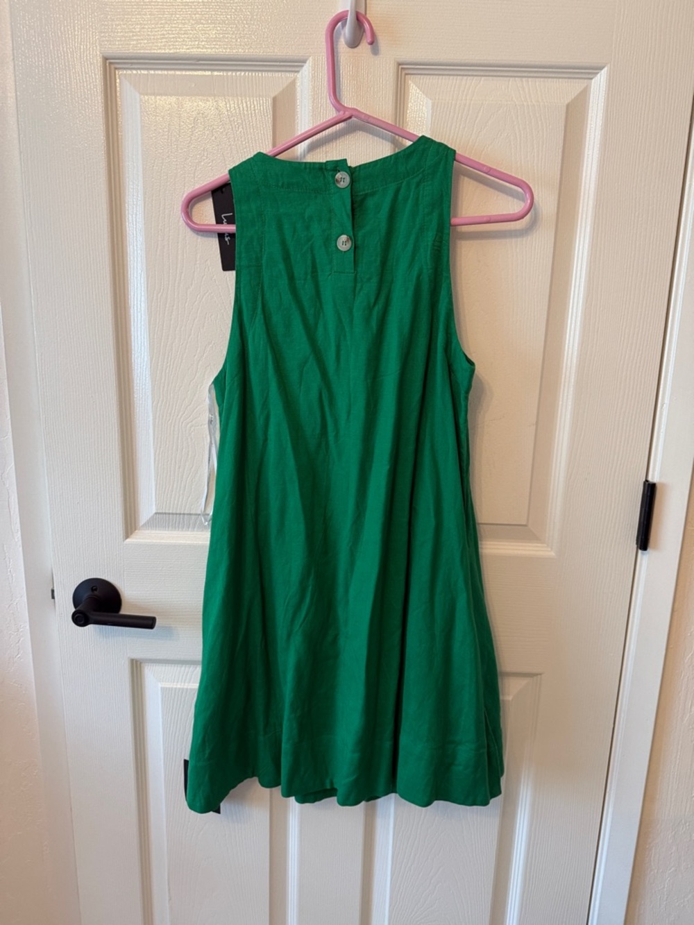 Lulus Shift To Chic Green Linen Shift Dress With Pockets - Size XS - Picture 6 of 8